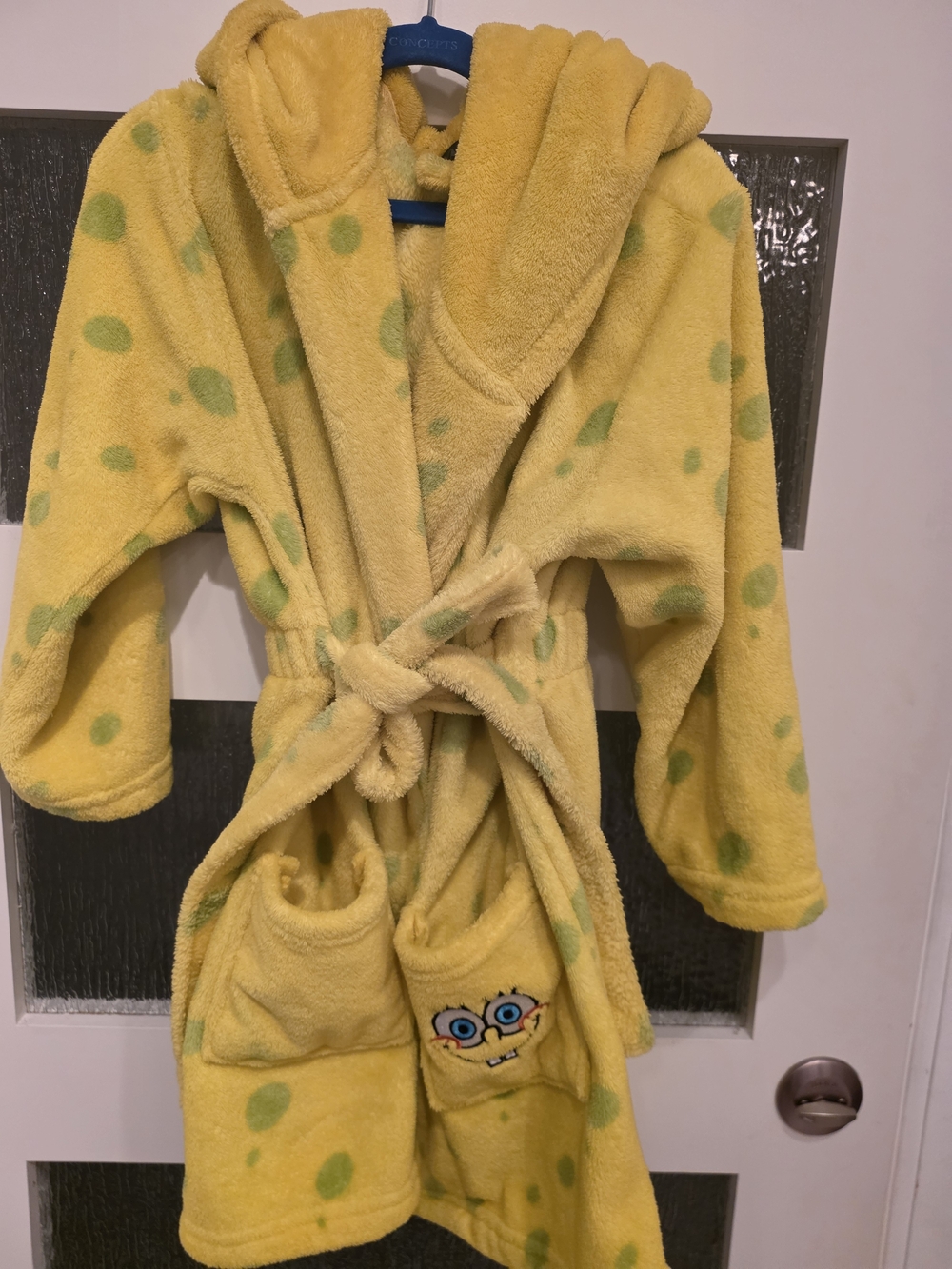 Nickelodeon Yellow Hooded Kids Robe with Green Spots and Character Pocket